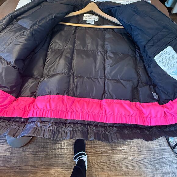 Vintage Gore-Tex Ski Jacket Black Pink Teal 80s 90s Profile Down Coat L - Picture 8 of 12